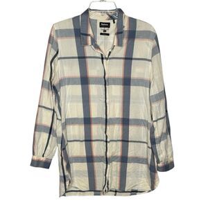 Barbour Women’s Cream/Blue Lothian Tunic Tartan Plaid Button Down Shirt.Size 12.